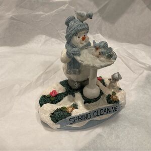 Snowman Spring Cleaning Figurine w birds in birdbath 1999 Encore Group
